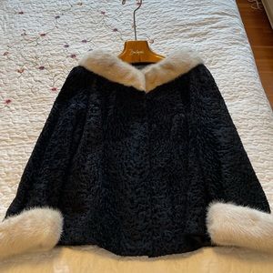 Vintage 1950 Persian Lamb Coat with fur collar and fur cuffs.